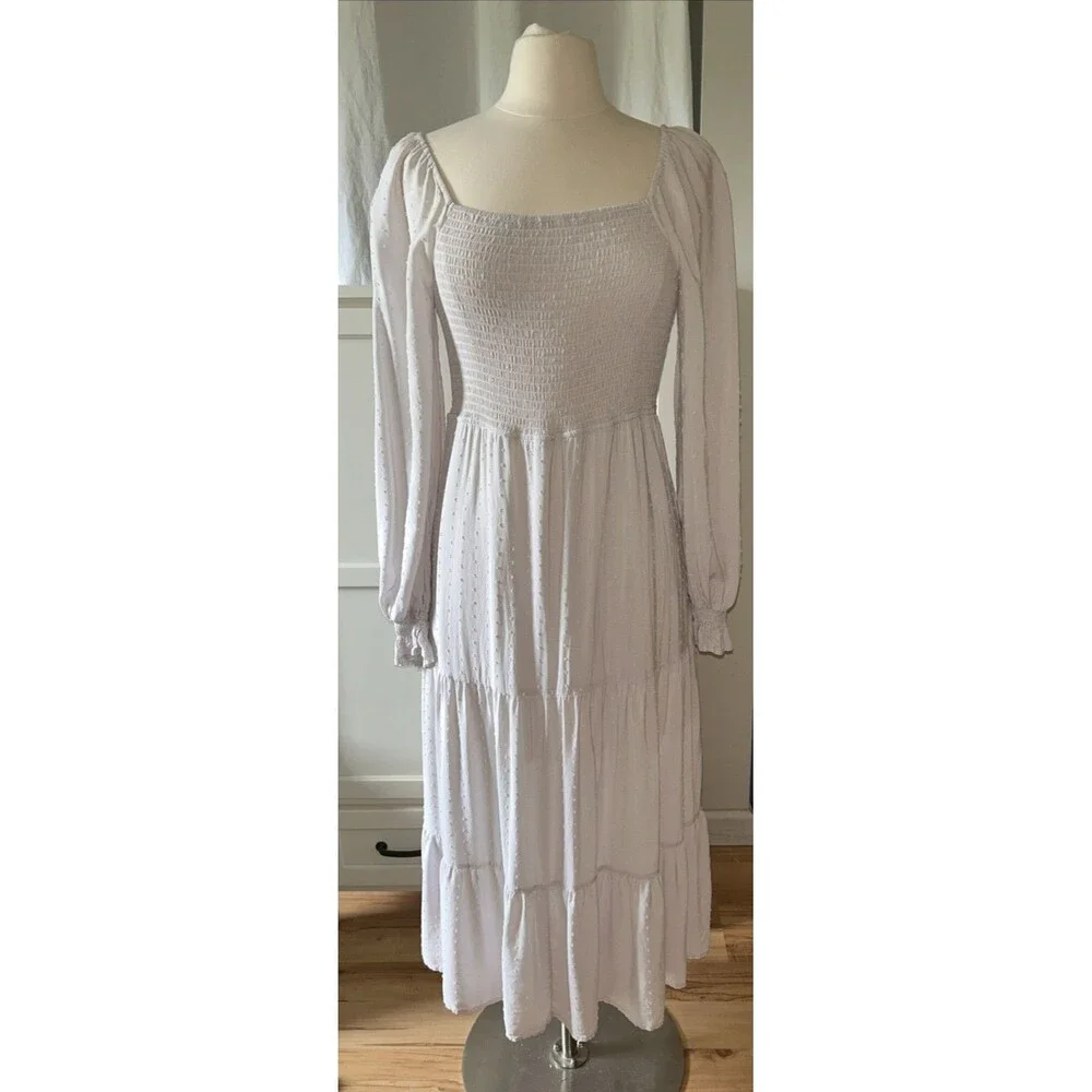 Smocked Maxi Dress Women’s Large Cottage Prairie Boho Festival Tiered